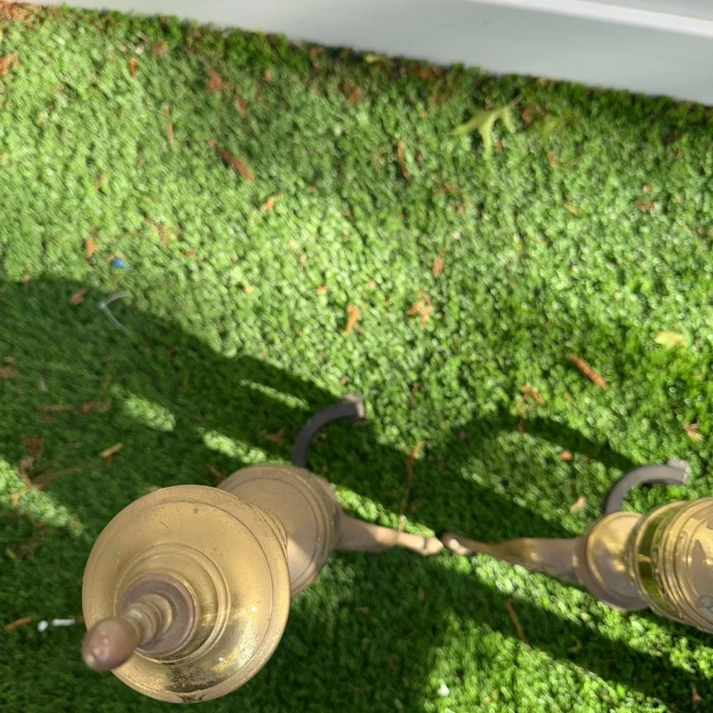 Pair of Vintage‎ Brass Andirons Ornate Very Nice